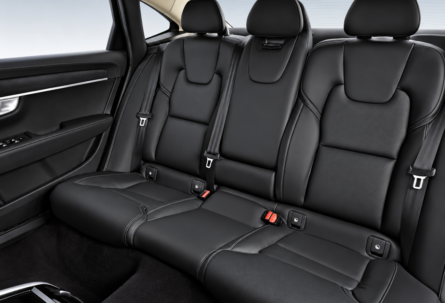 Volvo S90 rear passenger seating in black leather